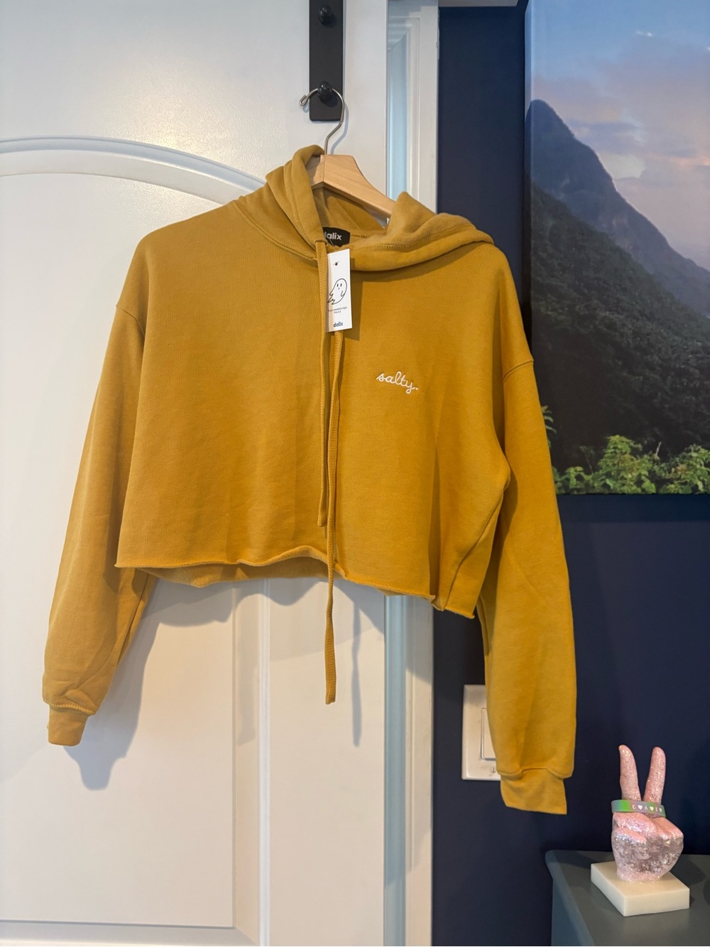 NWT Dalix Mustard Cropped Hoodie Sweater - Women's Small